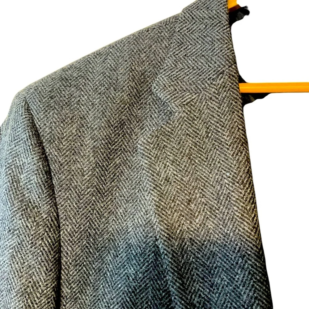 TOWNCRAFT Mens Herringbone Wool Jacket Blazer Lined Pockets Still Closed Dk Blue